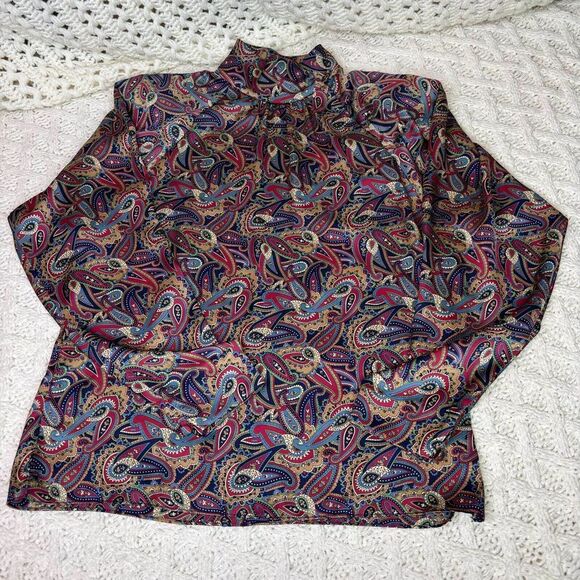 Prophecy Women's Paisley Print Long Sleeve Blouse Made in USA, VTG - Picture 2 of 11